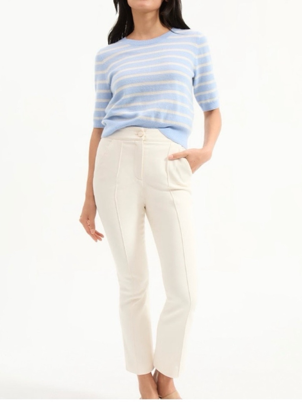 Veronica Beard Kimra Cotton Blend Cropped Straight Pants White/Ivory Size 12